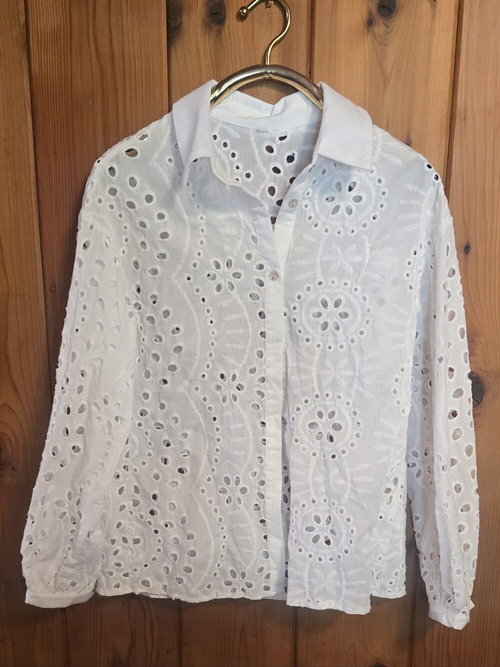 SHEIN White Eyelet Button-Down Shirt